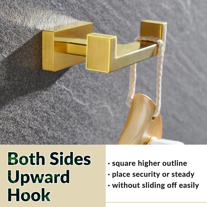 APLusee Double Robe Towel Hook Brushed Gold, 304 Stainless Steel Bathroom Hand Towel Holder, Clothes Wall Hanger for Toilet Kitchen Cabinet - Image 4